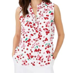 Ann Taylor Fruit Print Sleeveless Camp Shirt